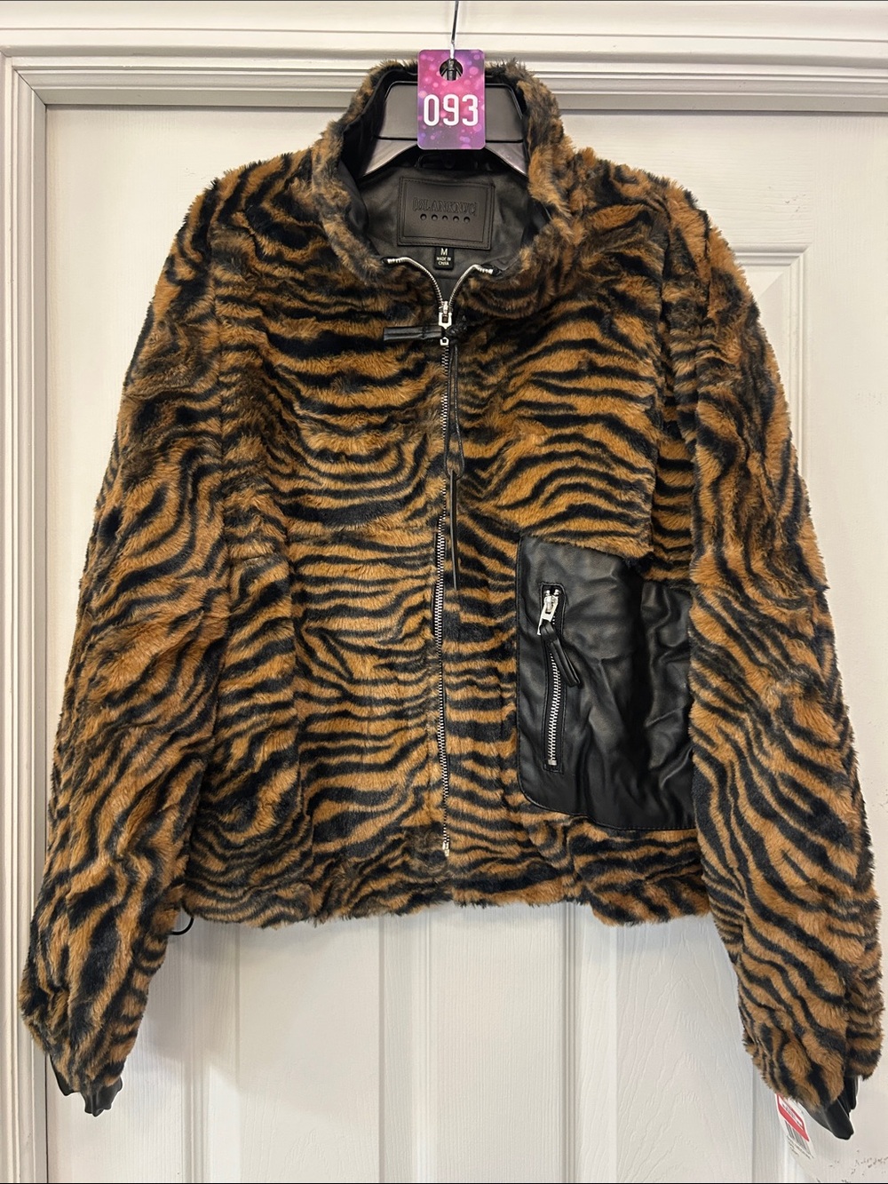 Blank NYC Faux Fur Tiger-Stripe Bomber Jacket - Brown/Black